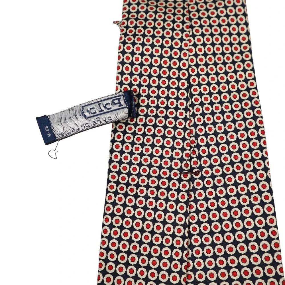 Polo‎ Ralph Lauren Navy Red Polka Dot Geometric Silk Necktie Made by Hand USA
